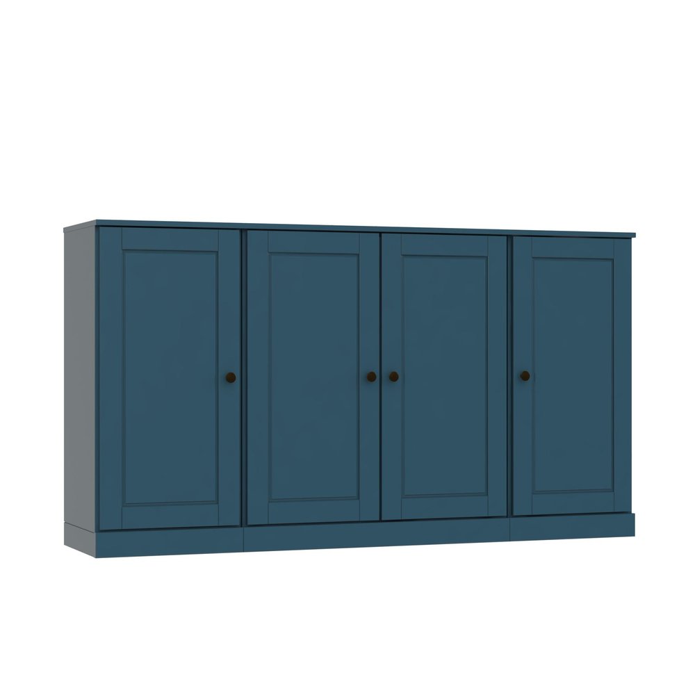 65" Teal Blue Solid Wood Sideboard With Four Glass Doors — view 1