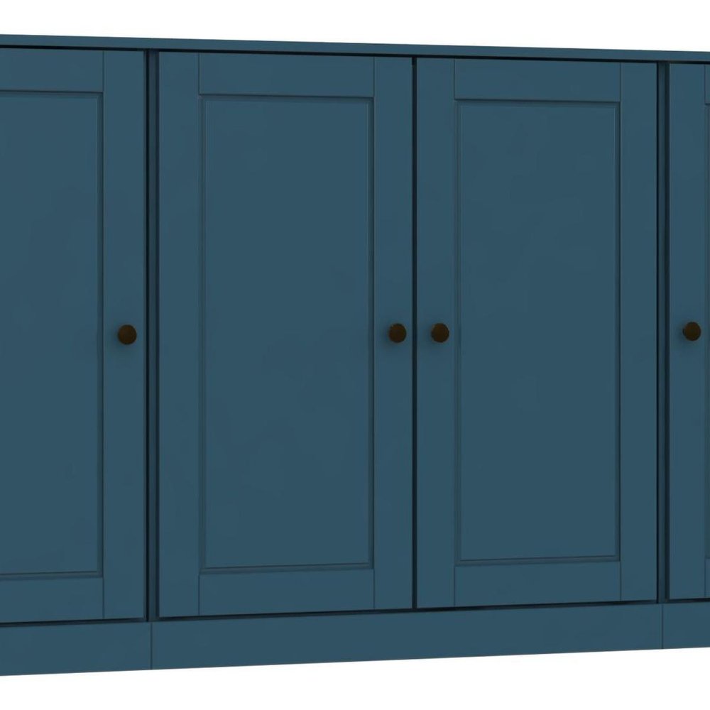 65" Teal Blue Solid Wood Sideboard With Four Glass Doors HomeRoots