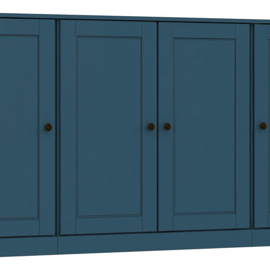 65" Teal Blue Solid Wood Sideboard With Four Glass Doors