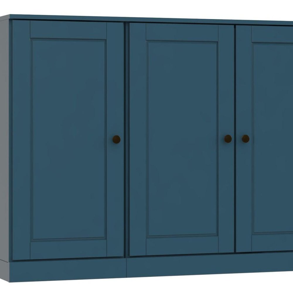 65" Teal Blue Solid Wood Sideboard With Four Glass Doors — view 3