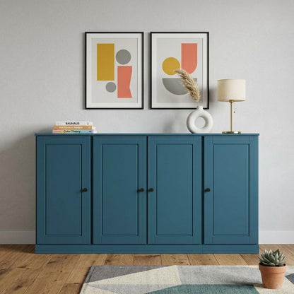 65" Teal Blue Solid Wood Sideboard With Four Glass Doors HomeRoots