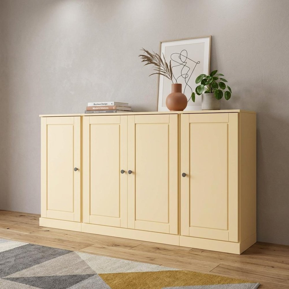 65" Yellow Solid Wood Sideboard With Four Glass Doors — view 2