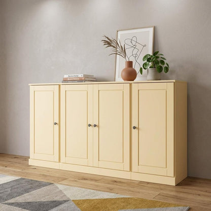 65" Yellow Solid Wood Sideboard With Four Glass Doors HomeRoots