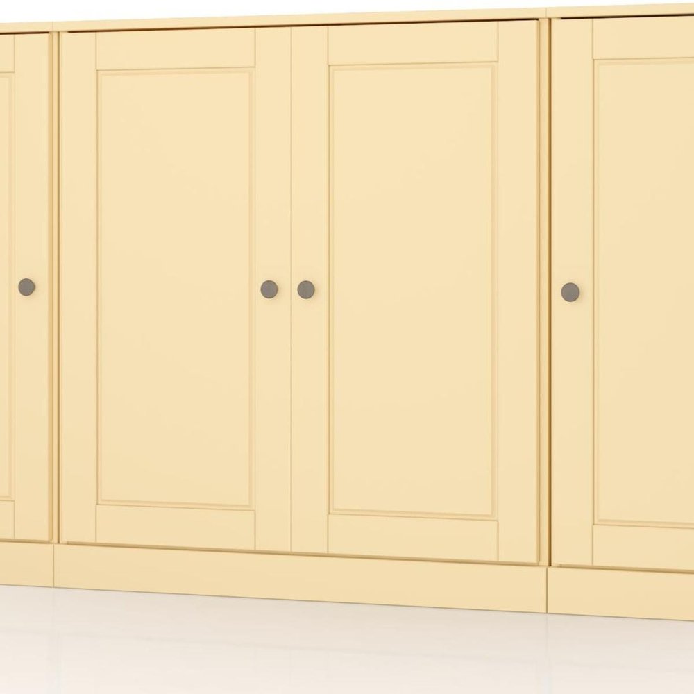 65" Yellow Solid Wood Sideboard With Four Glass Doors