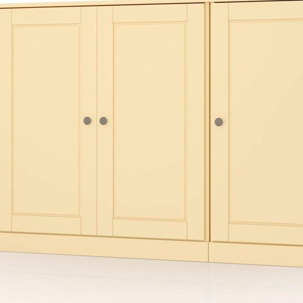65" Yellow Solid Wood Sideboard With Four Glass Doors