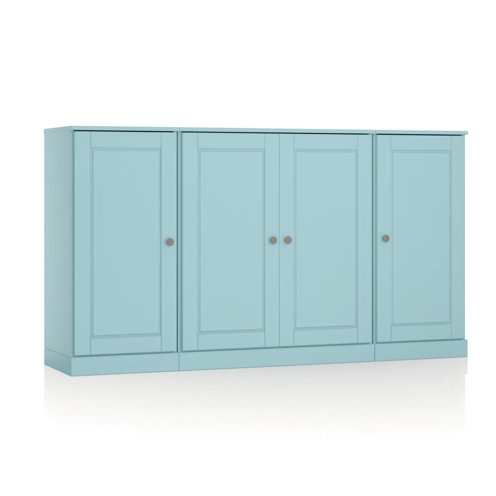 65" Aqua Solid Wood Sideboard With Four Glass Doors HomeRoots