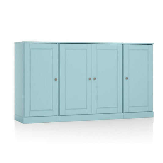 65" Aqua Solid Wood Sideboard With Four Glass Doors