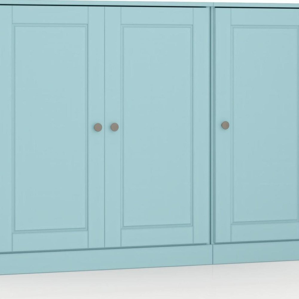 65" Aqua Solid Wood Sideboard With Four Glass Doors