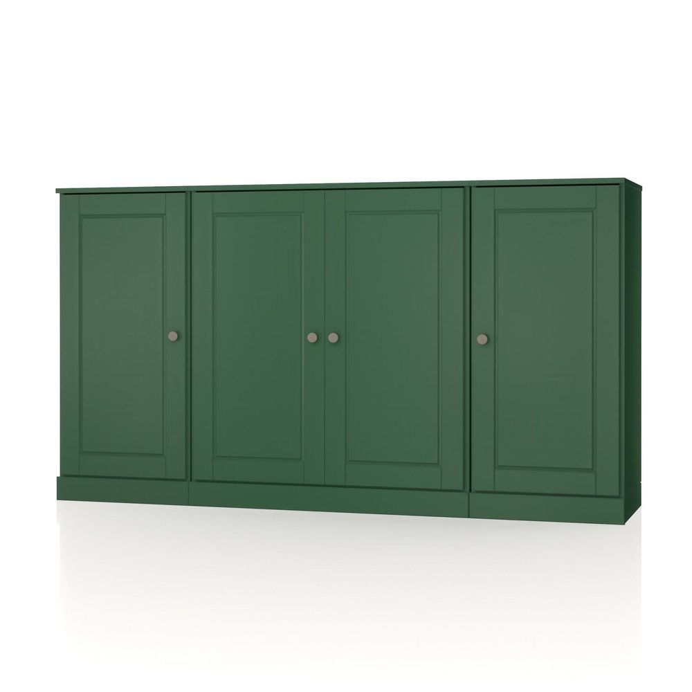 65" Green Solid Wood Sideboard With Four Glass Doors HomeRoots
