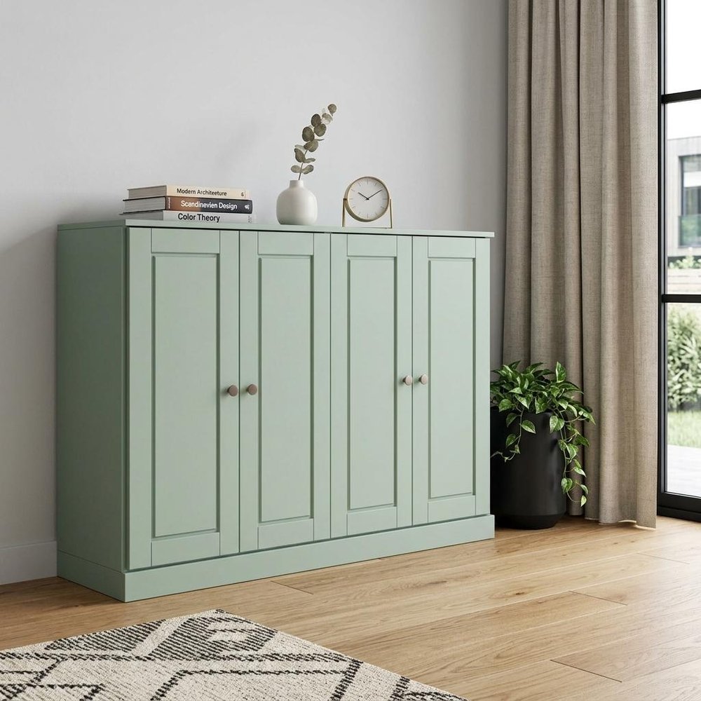 65" Sage Solid Wood Sideboard With Four Glass Doors HomeRoots