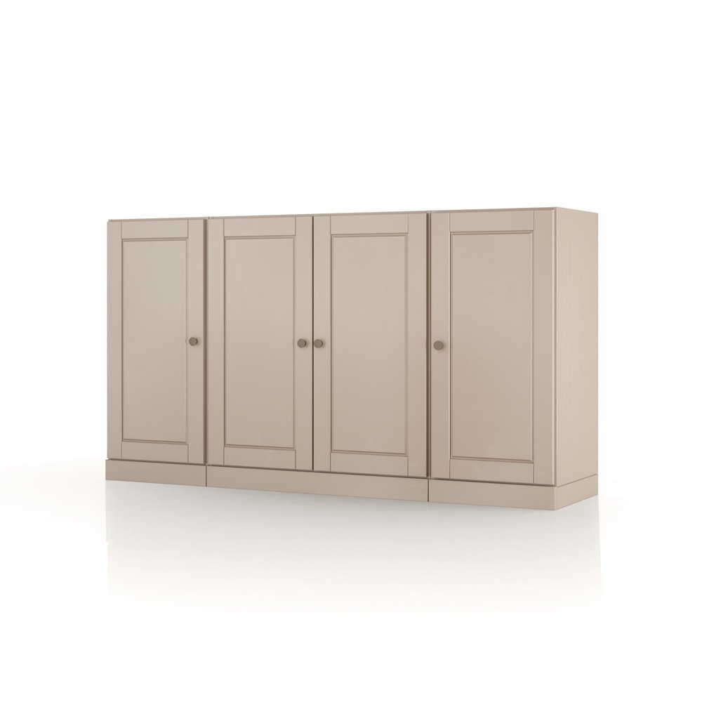 65" Beige Solid Wood Sideboard With Four Glass Doors — view 1
