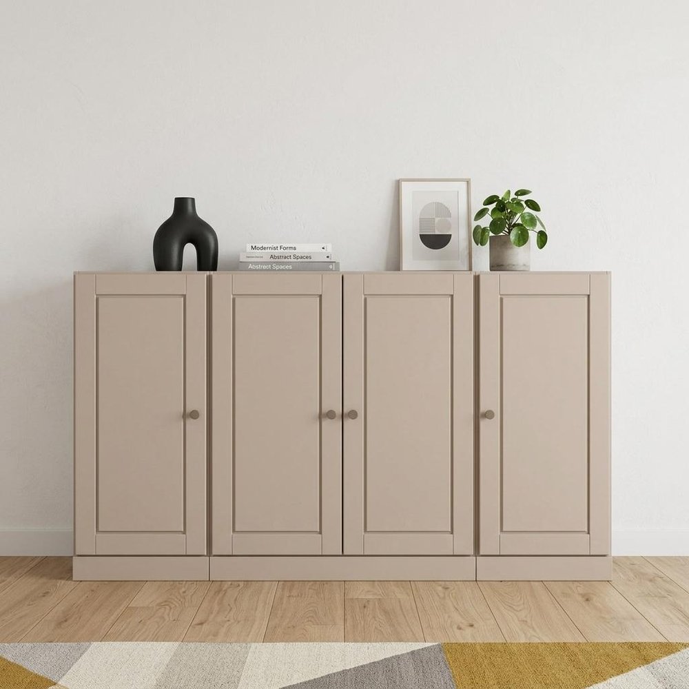 65" Beige Solid Wood Sideboard With Four Glass Doors — view 2