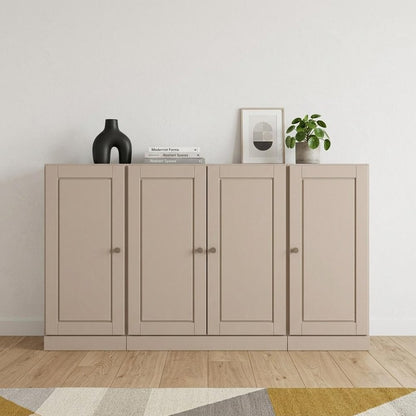 65" Beige Solid Wood Sideboard With Four Glass Doors HomeRoots