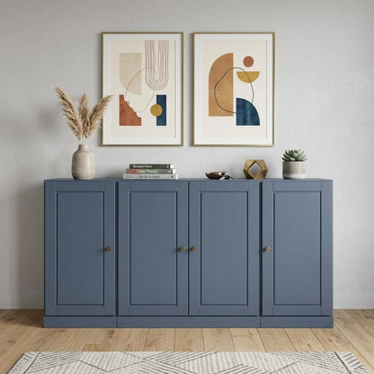 65" French Blue Solid Wood Sideboard With Four Glass Doors HomeRoots