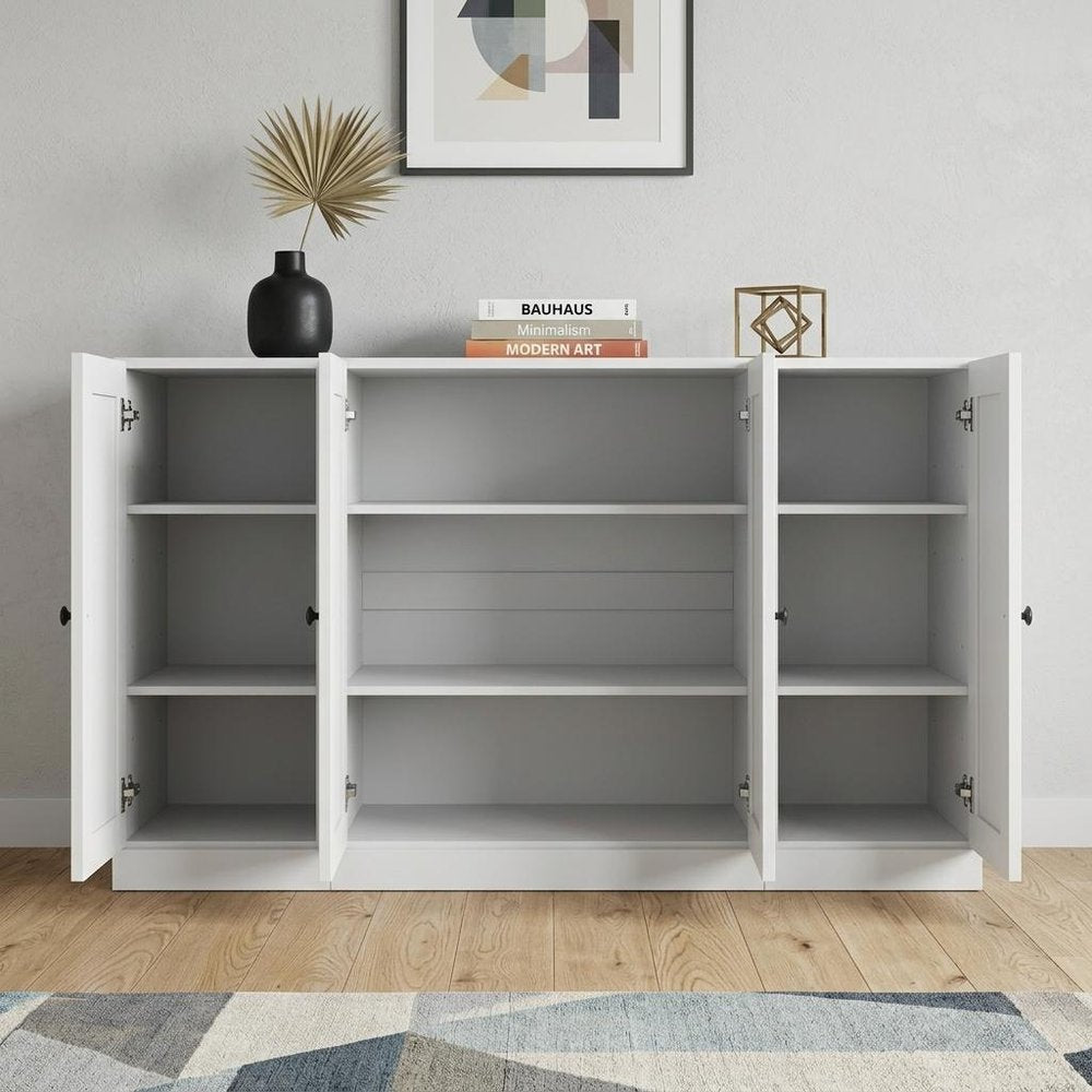 65" White Solid Wood Sideboard With Four Glass Doors — view 3