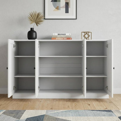 65" White Solid Wood Sideboard With Four Glass Doors HomeRoots