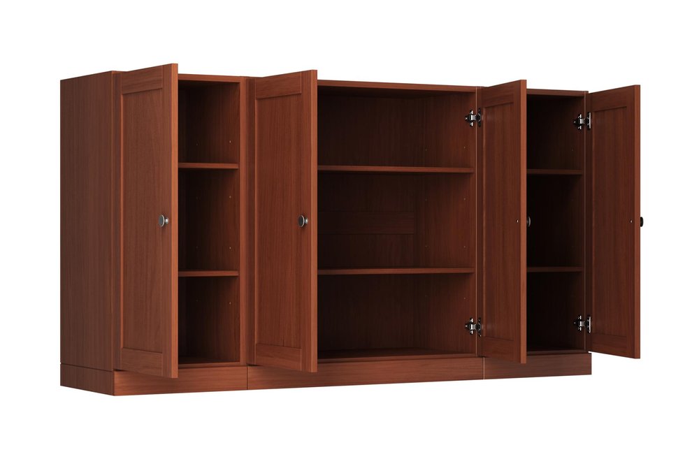 65" Coffee Solid Wood Sideboard With Four Glass Doors — view 2