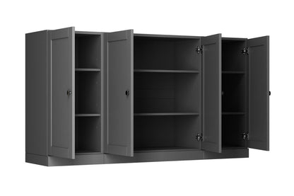 65" Gray Solid Wood Sideboard With Four Glass Doors HomeRoots