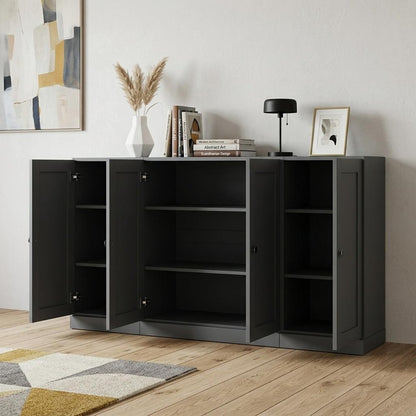 65" Gray Solid Wood Sideboard With Four Glass Doors HomeRoots