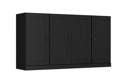 65" Black Solid Wood Sideboard With Four Glass Doors HomeRoots
