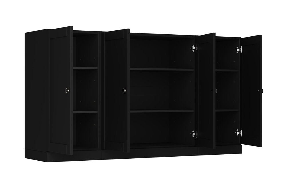 65" Black Solid Wood Sideboard With Four Glass Doors HomeRoots