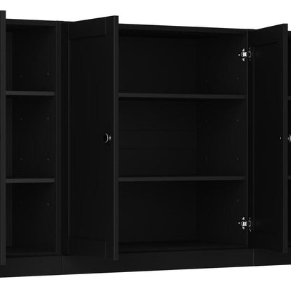 65" Black Solid Wood Sideboard With Four Glass Doors HomeRoots
