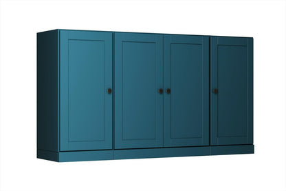 65" Teal Blue Solid Wood Sideboard With Four Glass Doors HomeRoots