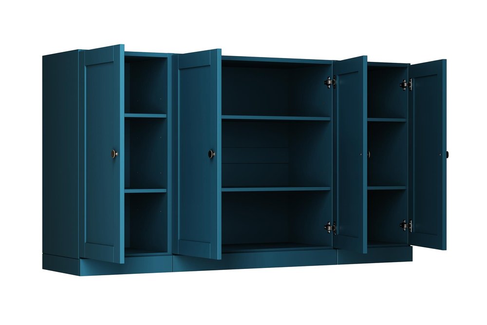 65" Teal Blue Solid Wood Sideboard With Four Glass Doors HomeRoots