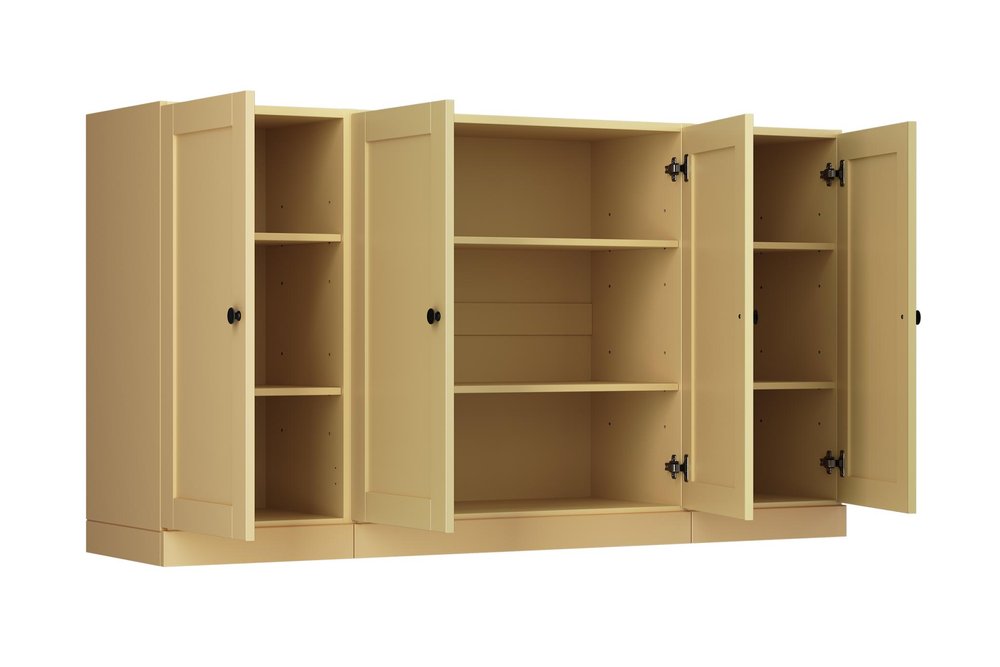 65" Yellow Solid Wood Sideboard With Four Glass Doors HomeRoots