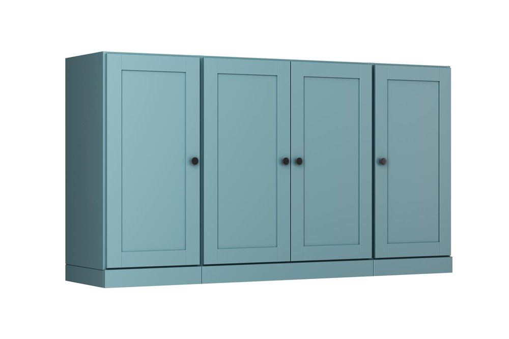 65" Aqua Solid Wood Sideboard With Four Glass Doors HomeRoots