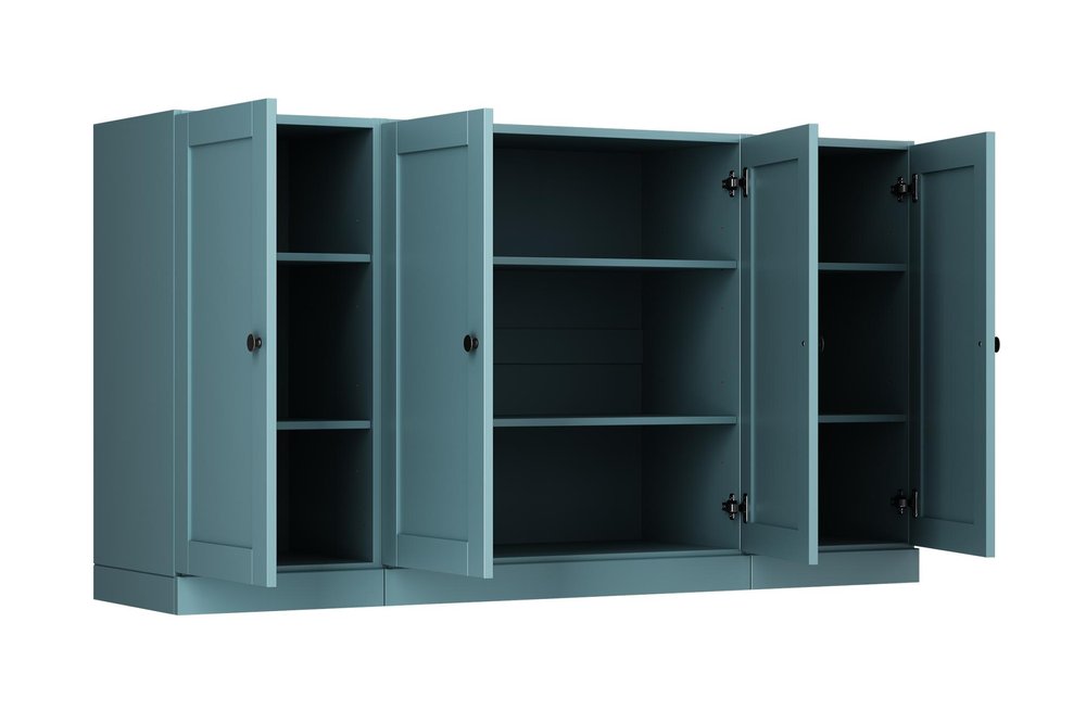 65" Aqua Solid Wood Sideboard With Four Glass Doors — view 2