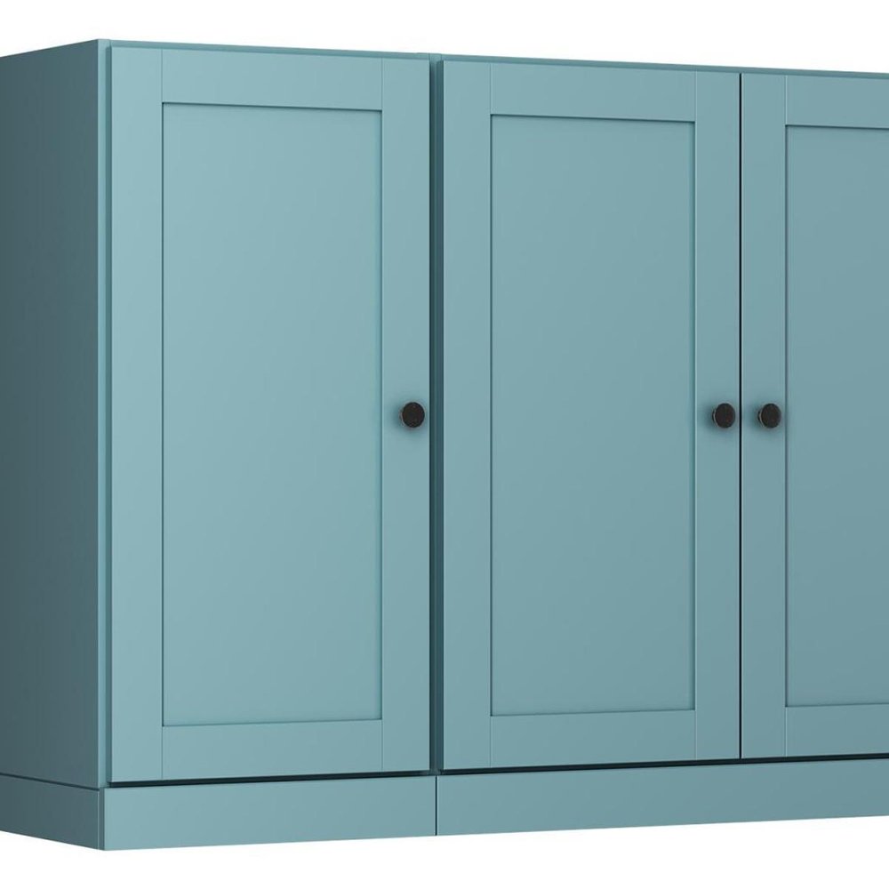 65" Aqua Solid Wood Sideboard With Four Glass Doors HomeRoots