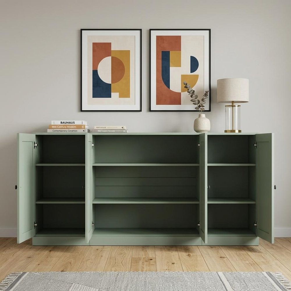65" Sage Solid Wood Sideboard With Four Glass Doors — view 4