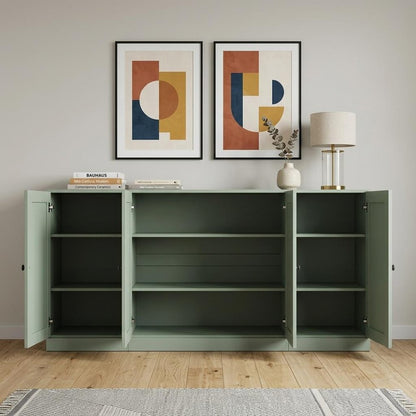 65" Sage Solid Wood Sideboard With Four Glass Doors HomeRoots