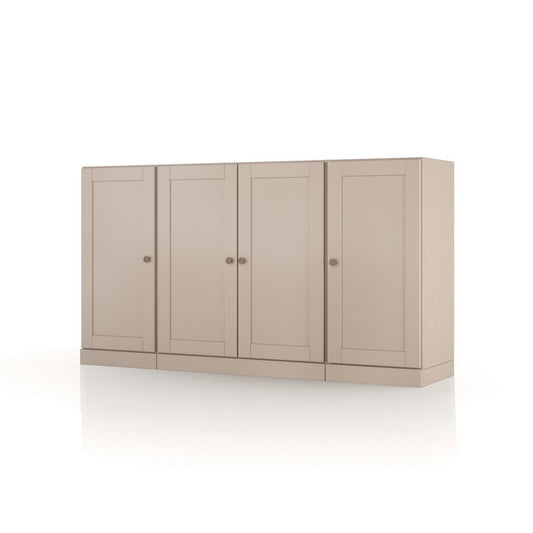 65" Beige Solid Wood Sideboard With Four Glass Doors