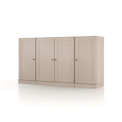 65" Beige Solid Wood Sideboard With Four Glass Doors