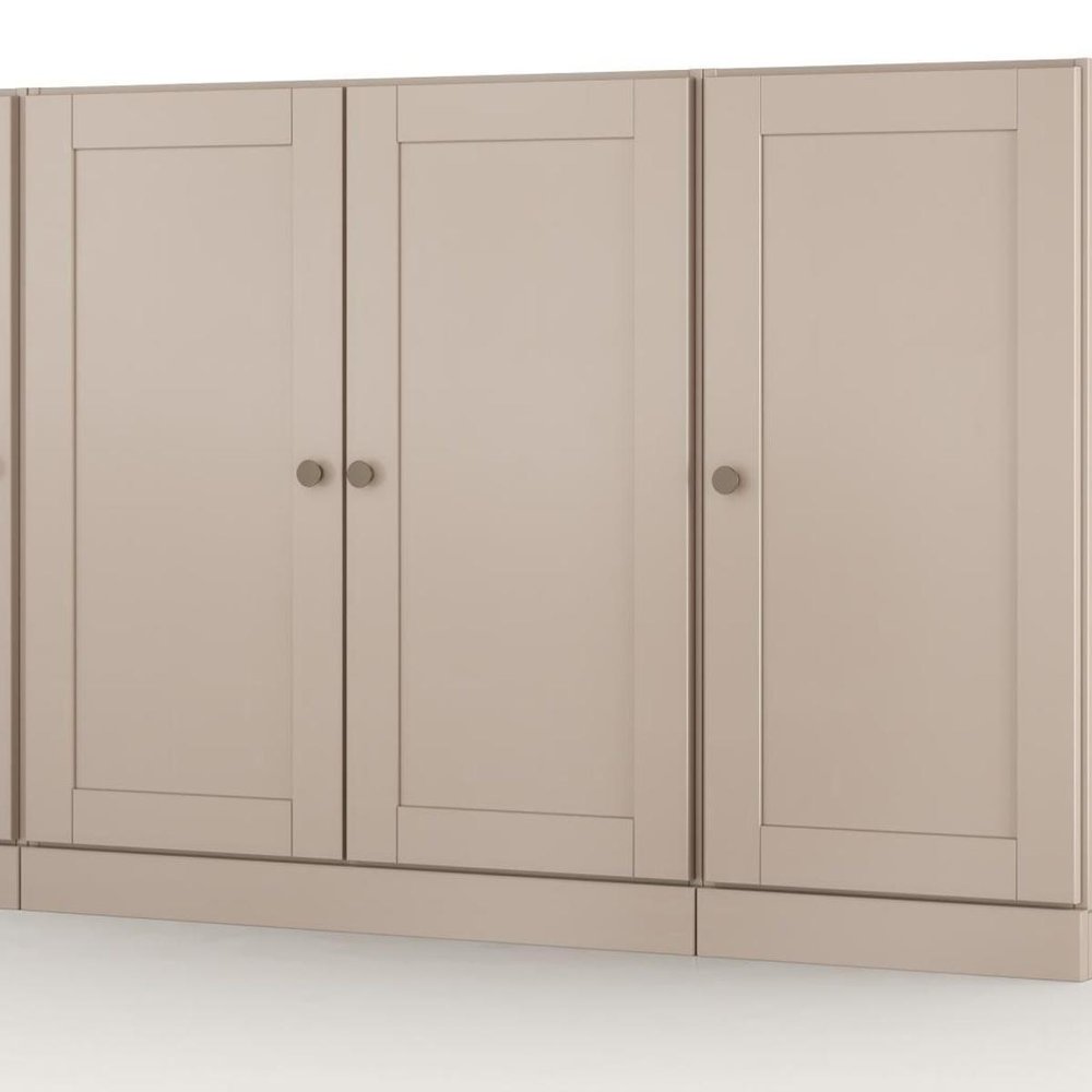 65" Beige Solid Wood Sideboard With Four Glass Doors