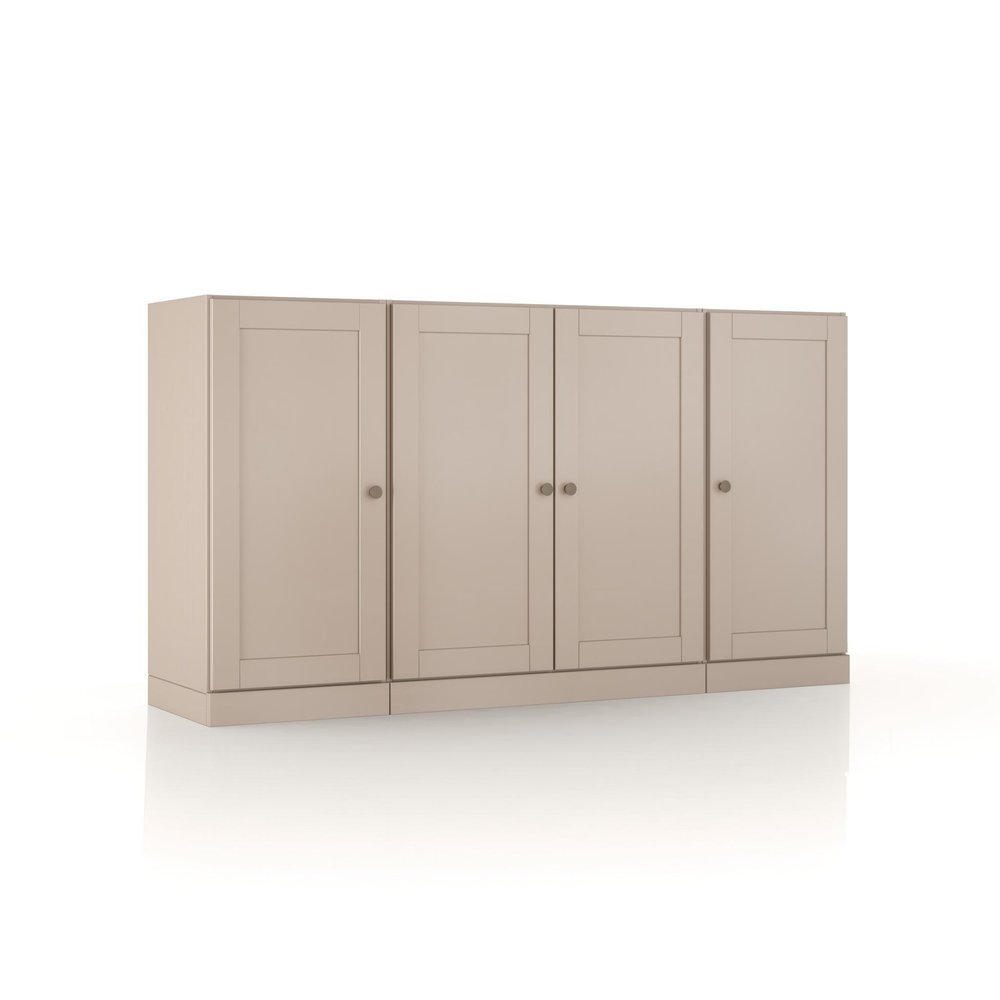 65" Beige Solid Wood Sideboard With Four Glass Doors