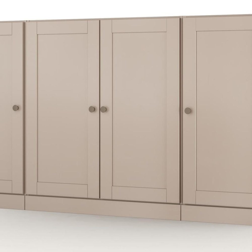 65" Beige Solid Wood Sideboard With Four Glass Doors