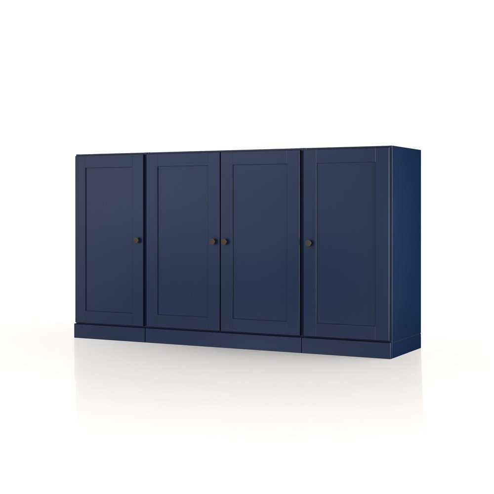 65" Navy Blue Solid Wood Sideboard With Four Glass Doors — view 1