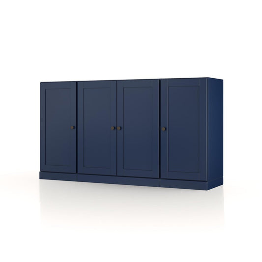 65" Navy Blue Solid Wood Sideboard With Four Glass Doors