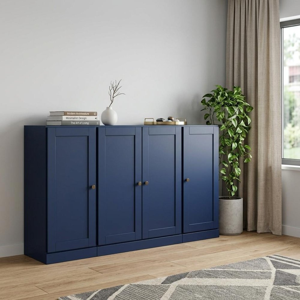 65" Navy Blue Solid Wood Sideboard With Four Glass Doors — view 2