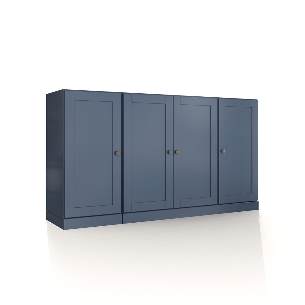 65" French Blue Solid Wood Sideboard With Four Glass Doors HomeRoots