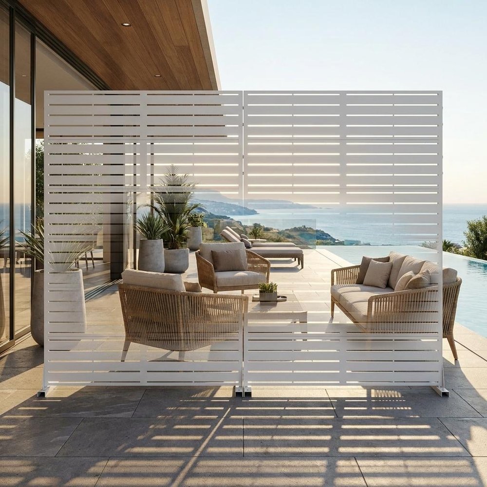 72" White Steel Outdoor Privacy Screen — view 7
