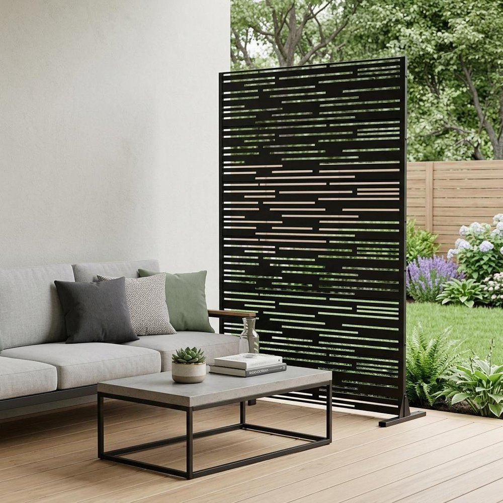72" Black Steel Six Panel Outdoor Privacy Screen — view 4