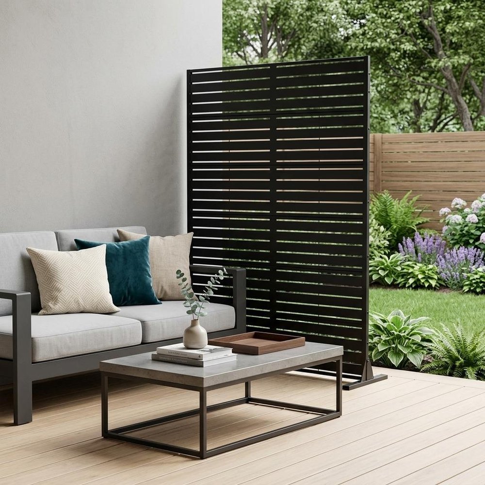 Set Of Two Black Abstract Steel 12 Outdoor Privacy Screen HomeRoots