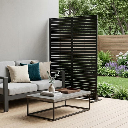 Set Of Two Black Abstract Steel 12 Outdoor Privacy Screen HomeRoots