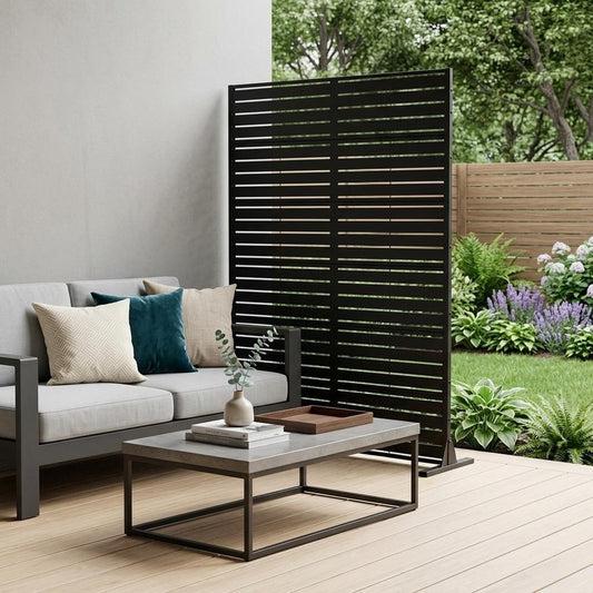 Set Of Two Black Abstract Steel 12 Outdoor Privacy Screen