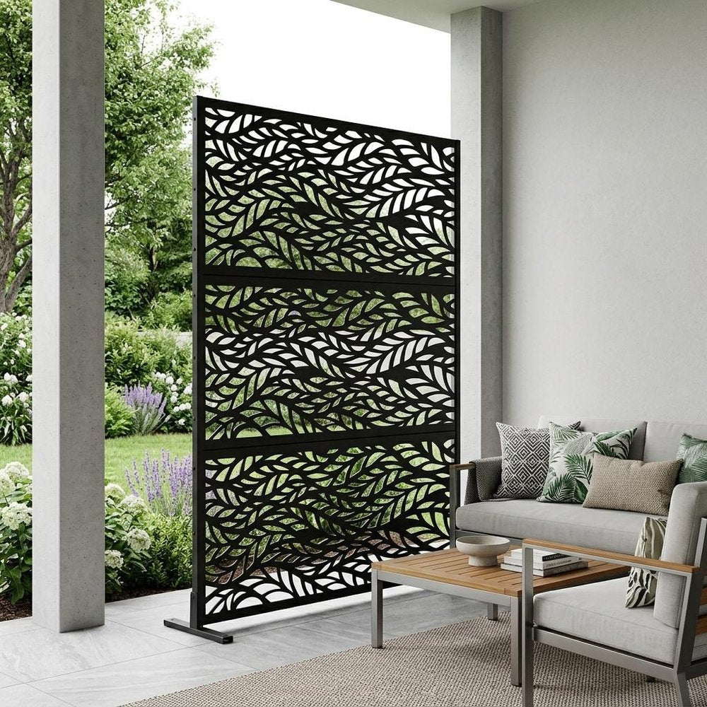 Set Of Two Black Abstract Steel Six Panel Outdoor Privacy Screen HomeRoots