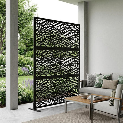 Set Of Two Black Abstract Steel Six Panel Outdoor Privacy Screen HomeRoots